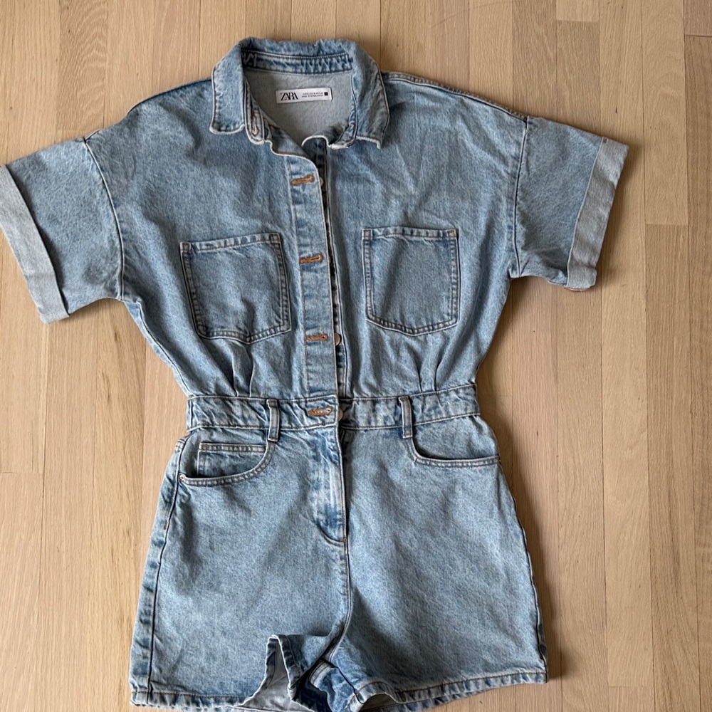 Zara Short Sleeve Denim Romper Size Small